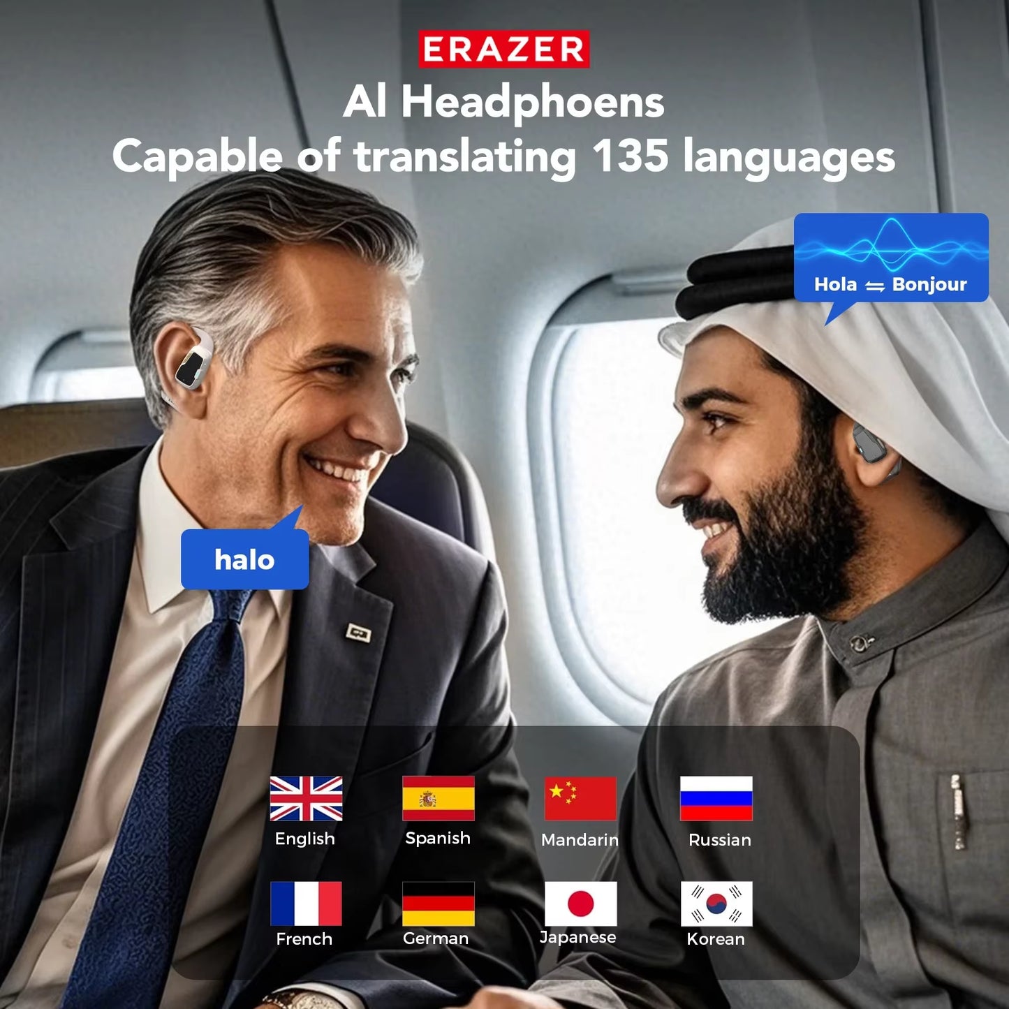 135 Translator Earphone - XP6 Bluetooth Headset with DIY Equalizer App, AI Technology, and Touch Screen for Travel